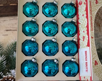 Vintage mismatched set small glass ornaments retro boxed shabby blue ball Christmas decorations