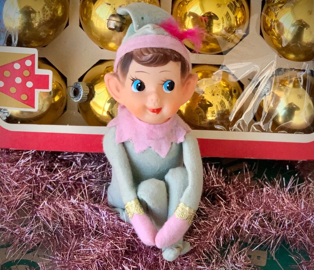Vintage Pink Knee Hugger Elf Retro Shelf Sitter Christmas Pixie Doll Etsy