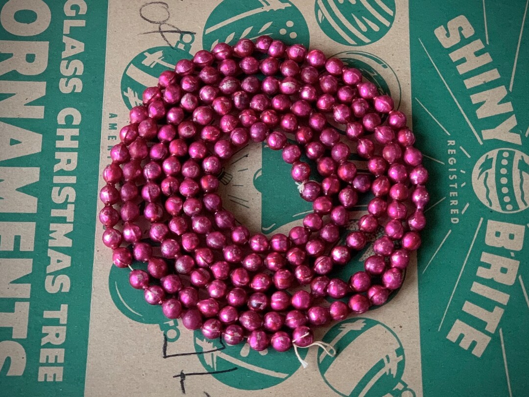 Vintage Glass Bead Garland Retro Dark Pink Christmas Decoration Trim