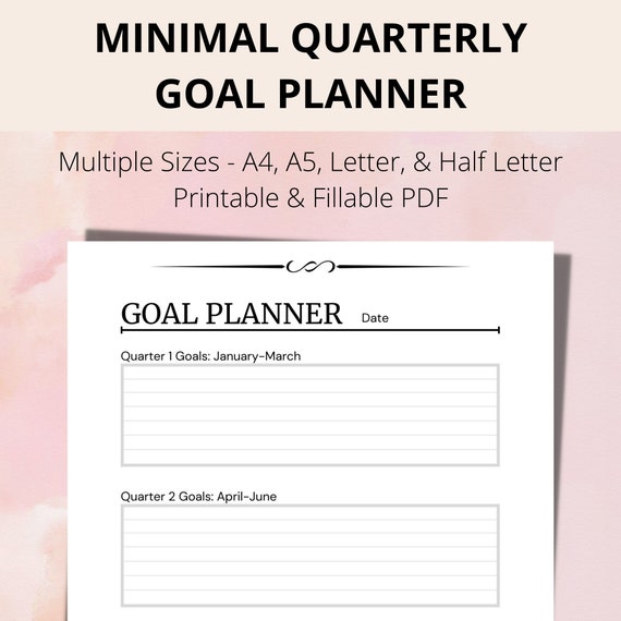 Minimal Quarterly Goal Planner Printable Yearly Goal Planner | Etsy