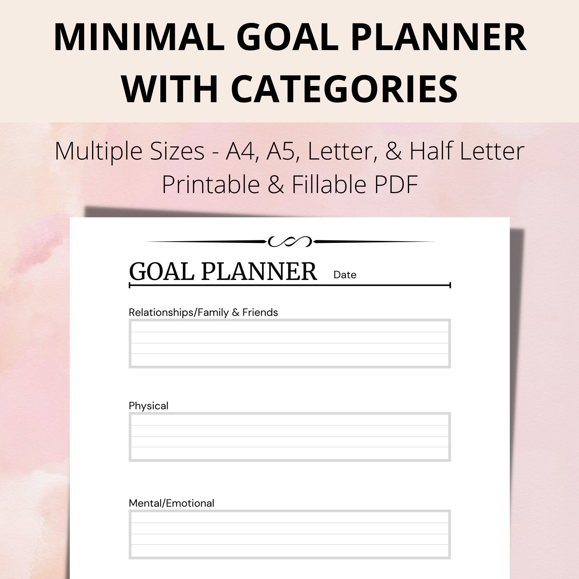 Paper & Party Supplies Personal Planner GOALS Minimal Digital Download ...