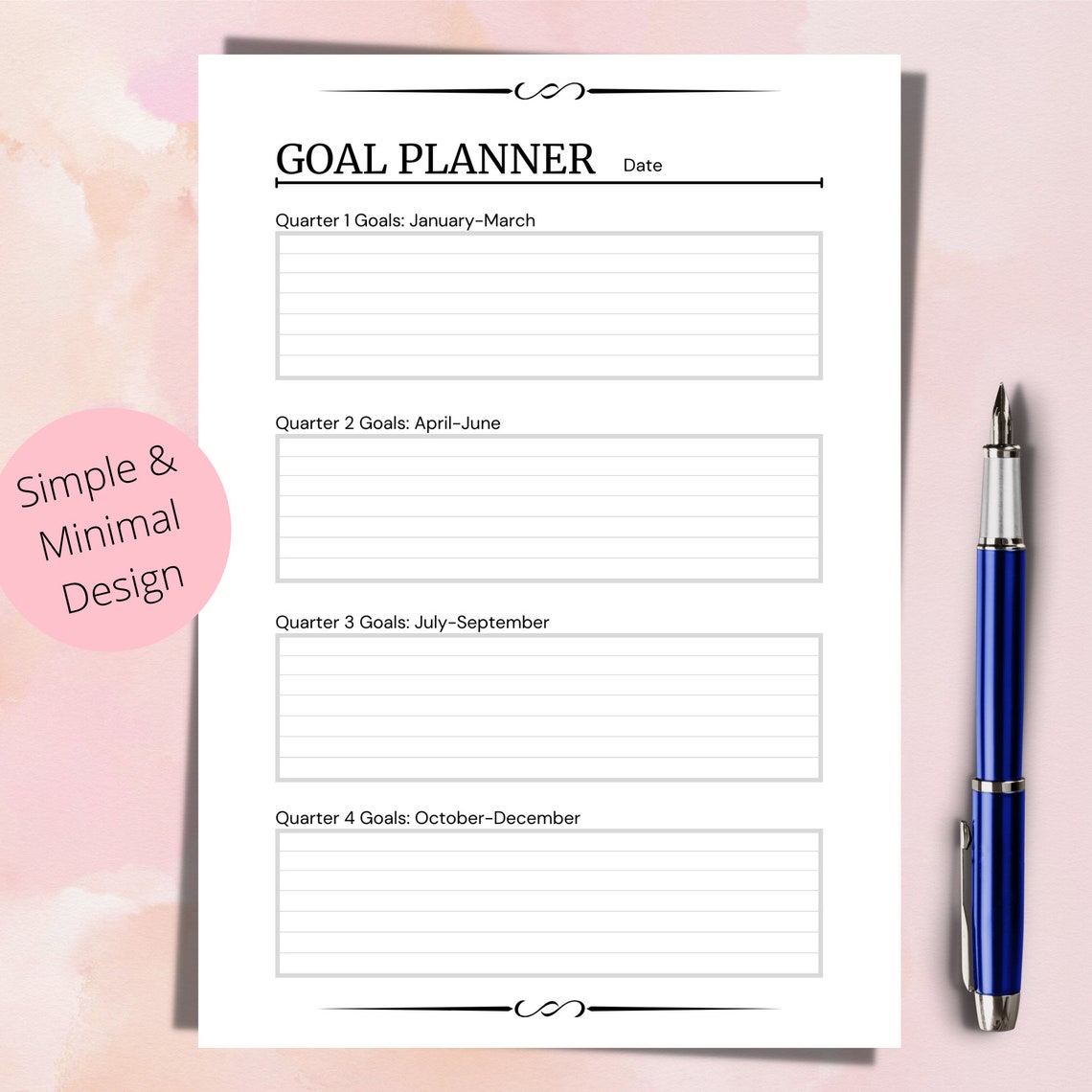Minimal Quarterly Goal Planner, Printable Yearly Goal Planner Template, Goal Planning Worksheet ...