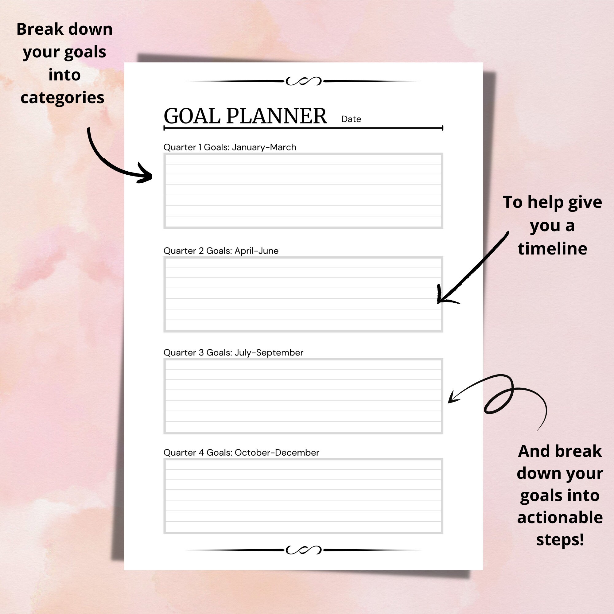 Minimal Quarterly Goal Planner, Printable Yearly Goal Planner Template, Goal Planning Worksheet ...
