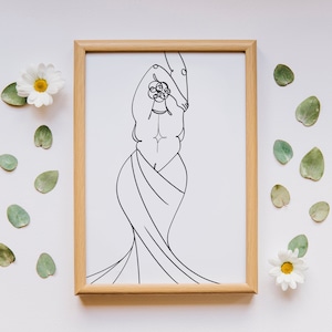 Plusgudinna | Kroppspositiv konst | Kurvig kvinna | Minimalistisk linjekonst bild 1