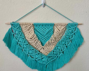 Teal and Natural Macrame Wall Hanging