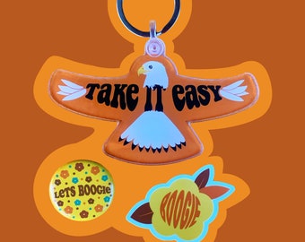 Retro Sticker Keychain and Button Bundle
