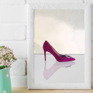 Ladies Fuchsia High Heel Fashion Illustration - Wall Decor For Shoe Lovers And Fashionistas | Audrey Fuchsia