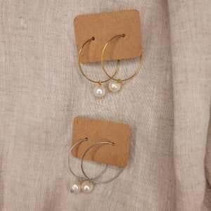 Stainless steel hoop earring with freshwater pearl | Everyday | Dainty | Gold | Handmade | Freshwater pearl | Silver | Waterproof jewellery