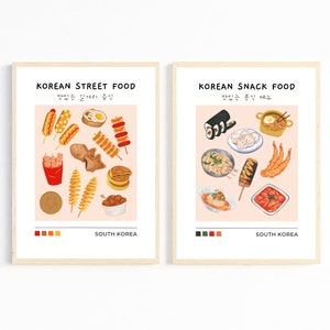 Koreanische Retro Street Snack Food Poster, Banchan Art, 2 Stück, ästhetisches Raumdekor, Retro Restaurant, bunte Wandkunst, Küchen Wanddekor