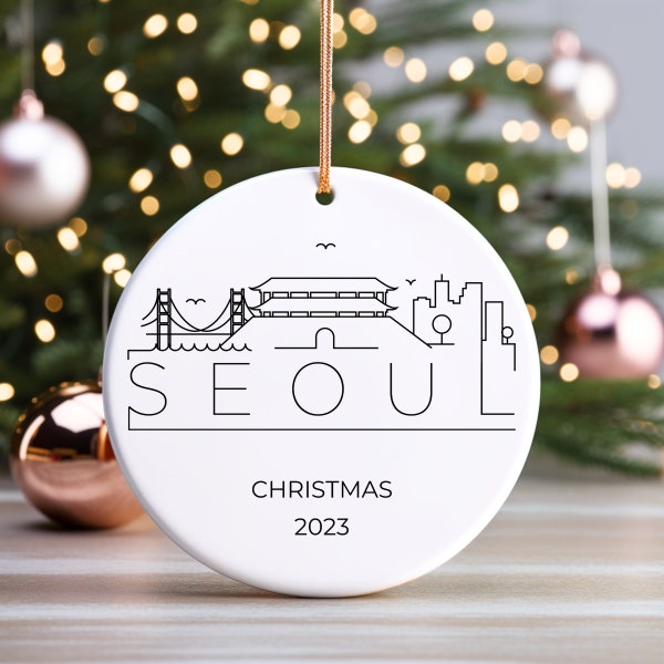 SEOUL Skyline Christmas Ornament, South Korea Travel Xmas Tree Bauble, Gift for Traveler, Travel Lover, Expat, Minimal Christmas Present