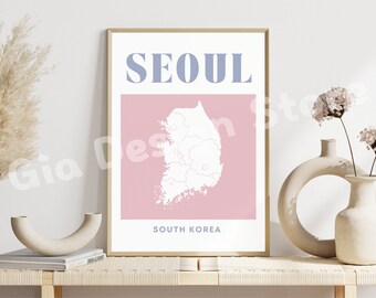 Pink Seoul Korea Poster | Korean Colorful Food Prints | Digital Download | Bar Printable Art | Kitchen Wall Decor | Gallery Wall Art
