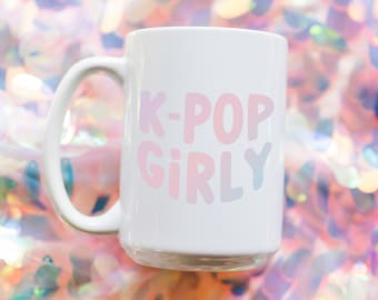 K-Pop Fan 15 Oz Coffee Cup, Pink Kpop Girly Mug, Cute Korean Desk Mug, Korean Office Desk Decor, Gift for Him or Her