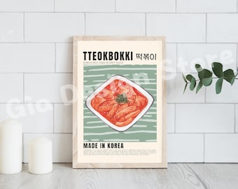 Tteokbokki Korean Food Poster | Korea Colorful Food Prints | Digital Download | Retro Food Poster | Kitchen Wall Decor | Chef Retro Wall Art