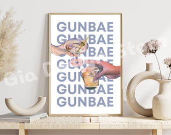 Korean Cheers Cocktail Poster | Korean Colorful Food Prints | Digital Download | Bar Printable Art | Kitchen Wall Decor | Gallery Wall Art