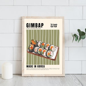 Retro Gimbap Poster | Retro koreanisches Essen Poster | Digitaler Download | Koch Retro Wandkunst | Küche Wanddeko | Koreanisches Poster Vintage | Retro