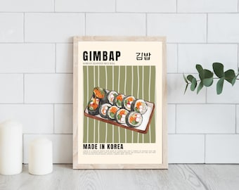 Retro Gimbap Poster | Retro Korean Food Poster | Digital Download | Chef Retro Wall Art | Kitchen Wall Decor | Korean Poster Vintage | Retro
