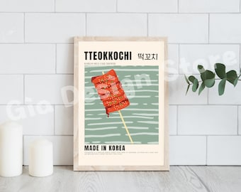 Retro Tteokkochi Poster | Retro Korean Food Poster | Digital Download | Chef Retro Wall Art | Kitchen Wall Decor | Korean Poster Vintage |