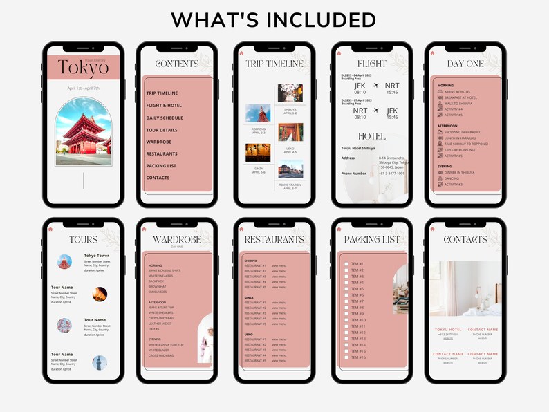 Mobile Travel Itinerary Template Editable Canva Digital Travel Planner
