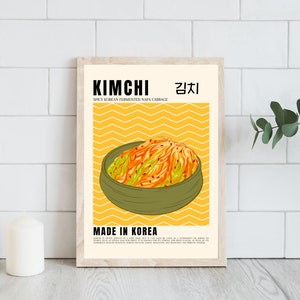 Traditionelles koreanisches Essen Poster | Koreanischer Kunstdruck | Gelbe druckbare Wandkunst | Retro Restaurant Dekor | Moderne Küche Ästhetische Drucke