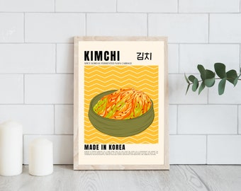 Korean Traditional Food Poster | Korean Art Print | Yellow Printable Wall Art | Retro Restaurant Decor | Modern Kitchen Aesthetic Prints