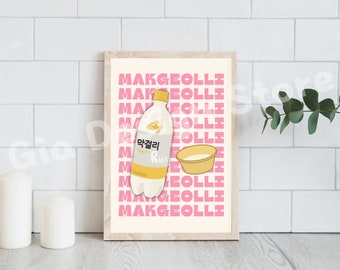 Makgeolli Korean Food Poster | Korea Colorful Food Prints | Digital Download | Bar Printable Art | Kitchen Wall Decor | Gallery Wall Art
