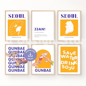 Koreanische Cocktail Poster 6er Set | Korea Bunte Food Prints | Digitaler Download | Bar Druckbare Kunst | Küche Wanddeko | Galerie Wandkunst