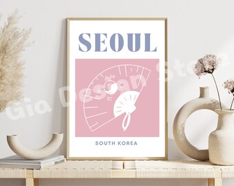 Pink Seoul Poster | Korean Colorful Food Prints | Digital Download | Bar Printable Art | Kitchen Wall Decor | Gallery Wall Art | MCM