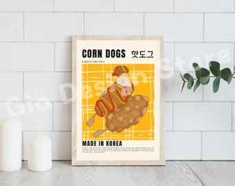 Retro Corn Hot Dog Poster | Retro Korean Food Poster | Digital Download | Chef Retro Wall Art | Kitchen Wall Decor | Korean Poster Vintage |