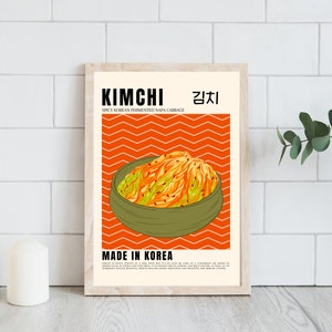 Cartel retro de Kimchi / Cartel retro de comida coreana / Descarga digital / Chef Retro Wall Art / Decoración de la pared de la cocina / Cartel coreano Vintage / Retro