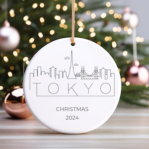 Adorno navideño con el horizonte de Tokio, adorno navideño para árbol de Navidad con motivos de viajes a Japón, regalo para viajeros, amantes de los viajes, expatriados, regalo navideño minimalista