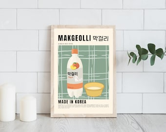 Retro Korean Makgeolli Poster | Korean Alcohol Print | Printable Wall Art Korea Cocktail | Retro Bar Decor | Modern Kitchen Aesthetic Prints