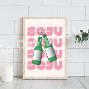 Koreanisches Soju Poster, Buntes Rosa Cocktail Poster, Restaurant Dekor, Koch Retro Wandkunst, Küchenwand, Moderne Minimalistische Ästhetische Drucke