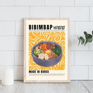 Retro Bibimbap Poster | Retro koreanisches Essen Poster | Digitaler Download | Koch Retro Wandkunst | Küche Wanddeko | Koreanisches Poster Vintage
