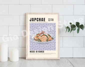 Retro Japchae Poster | Retro Korean Food Poster | Digital Download | Chef Retro Wall Art | Kitchen Wall Decor | Korean Poster Vintage