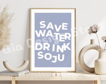 Korean Soju Poster | Korean Colorful Food Prints | Digital Download | Bar Printable Art | Kitchen Wall Decor | Gallery Wall Art