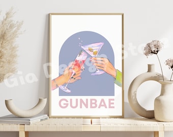 Korean Cheers Cocktail Poster | Korean Colorful Food Prints | Digital Download | Bar Printable Art | Kitchen Wall Decor | Gallery Wall Art
