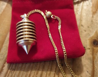 Egyptian Isis 7 Step Brass Pendulum with Velvet Pouch. Dowsing, Divining, Divination.