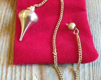 Pointed Cone Brass Pendulum with Velvet Pouch. Dowsing, Divination, Healing, Reiki.