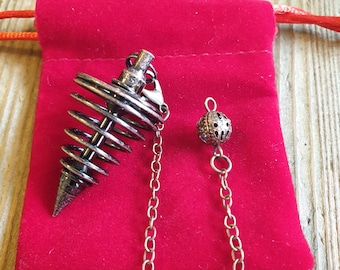 Spiral Dark Copper Pendulum with Velvet Pouch. Dowsing, Divination, Healing, Reiki.