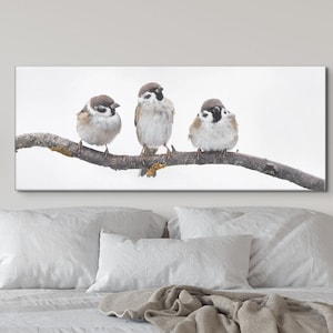 Three Sparrows, artwork on stretched canvas