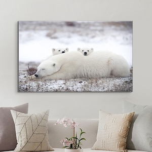 Mother and Baby Polar Bears, artwork on stretched canvas