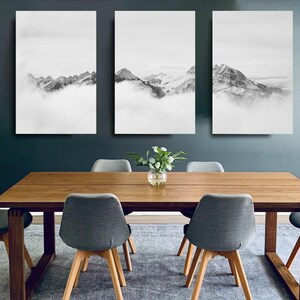 Mountain Tops in the Clouds Set of 3 Framed Prints on Canvas Ready to Hang Wall Art Free Shipping