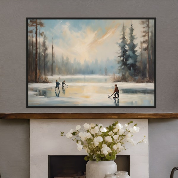 Hockey on the Lake I | Framed Ready to Hang Options Available | Print on Canvas