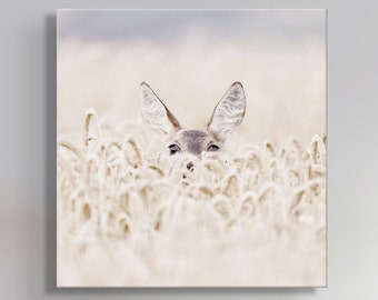 PeekaBoo Deer In the field Light Neutral Colours Ready to Hang Framed - LARGE Size Available