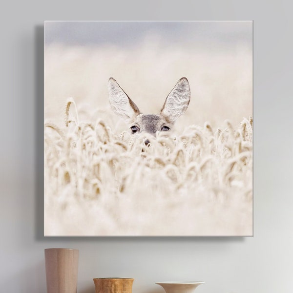 PeekaBoo Deer In the field Light Neutral Colours Ready to Hang Framed - LARGE Size Available