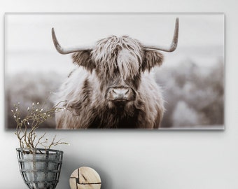Highland Cow Neutral Colours, artwork on stretched canvas