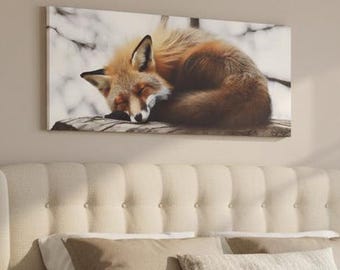 Sleeping Fox on a Log artwork on stretched canvas