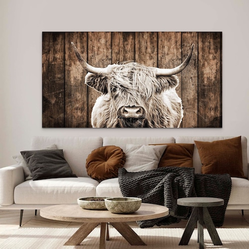 Ready to Hang Large Size Highland Cow Framed Print on Canvas Etsy Canada