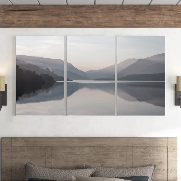 Ready to Hang Large Size Lake at Dusk Set of 3 Framed Prints on Canvas Ready Wall Art Free Shipping