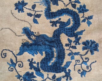 Antique Chinese Dragon Rug, 9x13, Hand Knotted Peking Oriental Carpet, Art Deco East Asian Living Room Decor